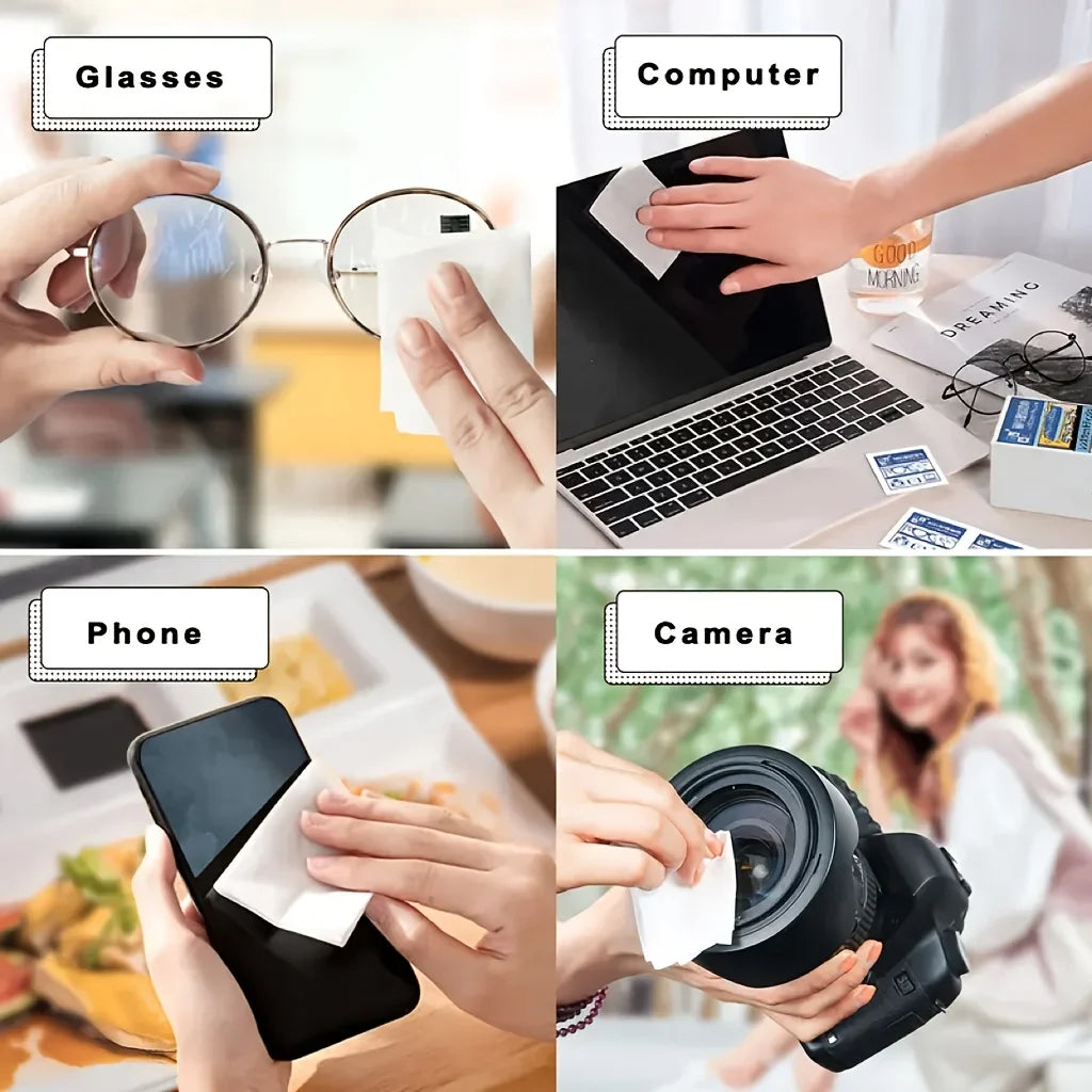 100 Disposable Eyeglass Cleaning Wipes - Individually Wrapped Screen & Lens Cleaning Cloths