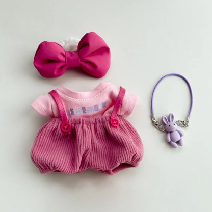 17cm Labubu Plush Doll Clothes – Macaron Outfit, Hair Accessories, DIY Clothing for V1 V2 Dolls & Kids Gift