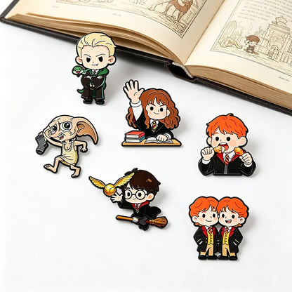 6-Piece Wizard Student Enamel Pin Set - Cute Movie-Themed Brooches for Backpacks, Hats & Cosplay