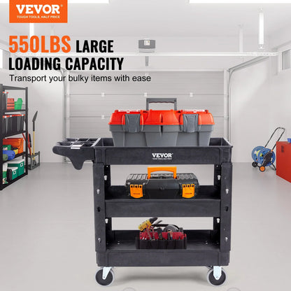 VEVOR 2/3 Shelf Heavy Duty Utility Service Cart with 360° Swivel Wheels – Ergonomic Storage Handle for Warehouse, Garage, Cleaning