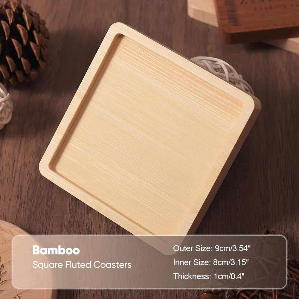 Solid Walnut & Beech Wood Coaster — Durable Heat-Resistant Round & Square Cup Mat, 8.8cm Tea & Coffee Placemat