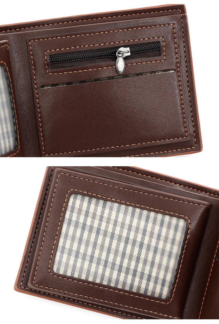Personalized Men’s Short Wallet – High-Quality Classic Card Holder with Zipper Coin Pocket & Money Clip
