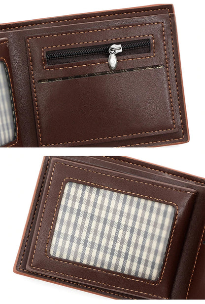 Personalized Men’s Short Wallet – High-Quality Classic Card Holder with Zipper Coin Pocket & Money Clip