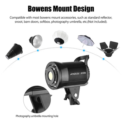 Andoer 100W Studio LED Video Light – 5600K Dimmable Bowens Mount with Remote Control for Video & Live Streaming
