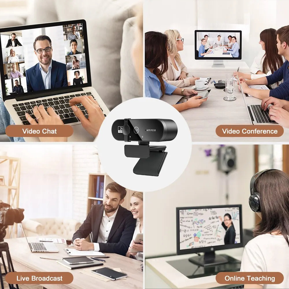 2K Full HD Webcam: 4K 1080P Mini Camera with Microphone - USB Web Cam for PC Laptop Video Shooting, Auto Focus, 30fps Recording