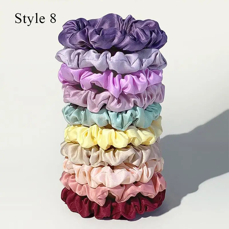 10pcs Satin Hair Scrunchies Set – Colorful Women’s & Girls’ Hair Bands, Soft Fabric Hair Ties