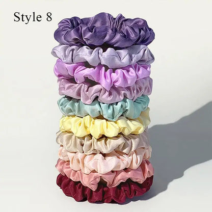 10pcs Satin Hair Scrunchies Set – Colorful Women’s & Girls’ Hair Bands, Soft Fabric Hair Ties