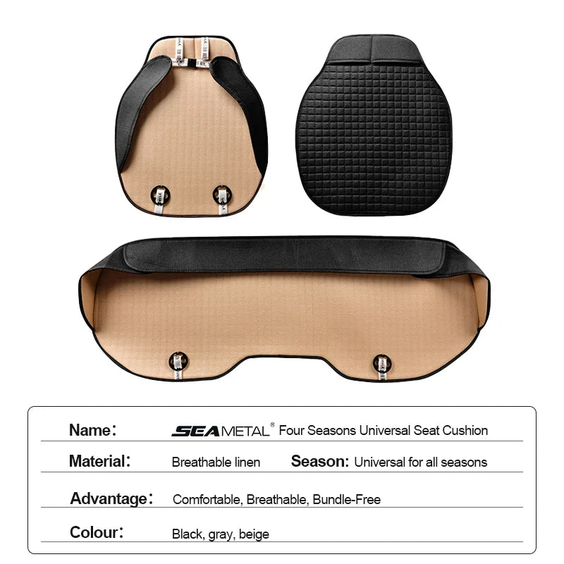 BLALION Breathable Flax Summer Car Seat Cover Cushion Pad for Front & Rear Seats – Cool Comfort Car Interior Protection Mat Accessory