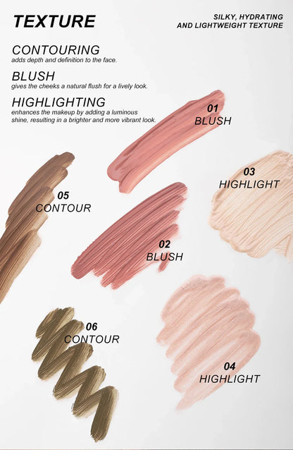 YOUNG VISION Air Cushion Powder Blusher – High Gloss Stick, 6 Color Options for Liquid Rouge Makeup