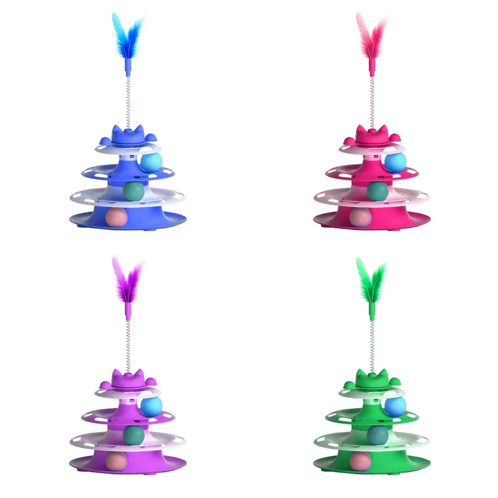 Interactive Cat Toy - Funny Turntable, Wand Stick & Ball Set for Boredom Relief