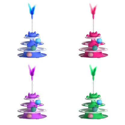 Interactive Cat Toy - Funny Turntable, Wand Stick & Ball Set for Boredom Relief