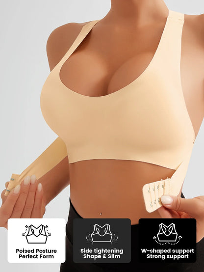 Women's Wireless Lifting Bra - Adjustable Front & Back Buckle Seamless Support Bra with Removable Pads & Wide Straps