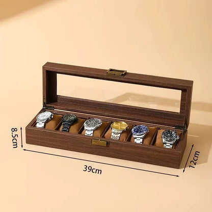 DELESYS Retro Imitation Wood Grain Leather Watch Box — Creative Gift Storage Case for Watches, Glasses & Accessories