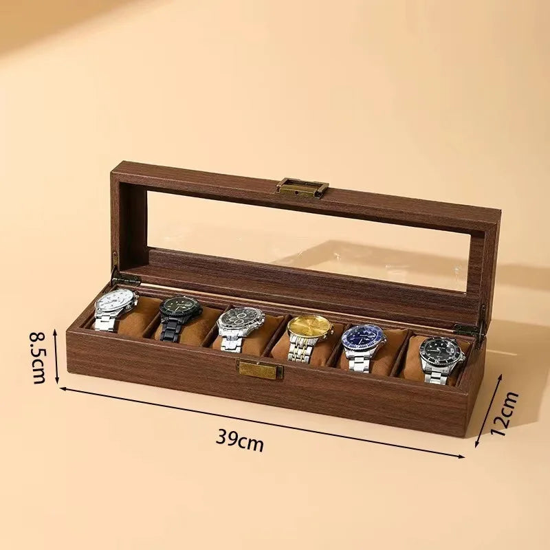DELESYS Retro Wood Grain Leather Watch Box — Creative Storage Case for Watches, Glasses & Accessories, Gift Box