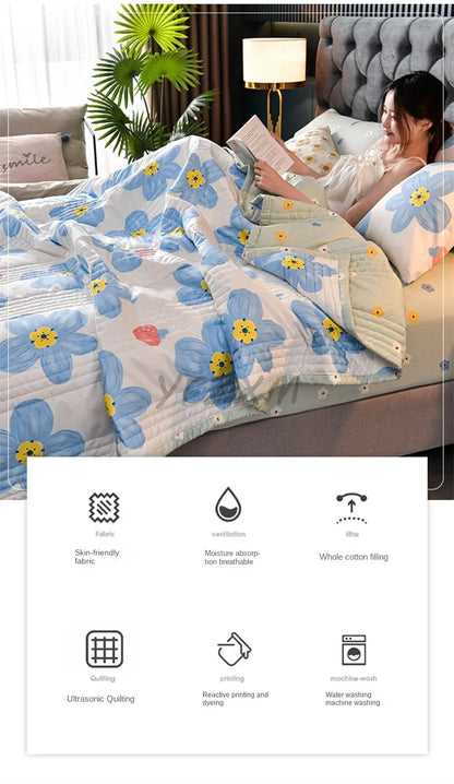 Quilted Spring Summer Quilt – Soft, Lightweight & Breathable Duvet for Queen Size, Comfortable & Washable