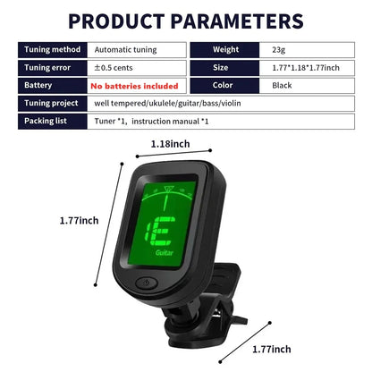 Clip-On Guitar Tuner: Electronic Tuner for Guitar, Bass, Ukulele, Violin, Mandolin, and Banjo - All Instruments