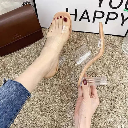 Women’s Summer Clear PVC Jelly Heels – Open Toe Transparent Perspex Pump Sandals