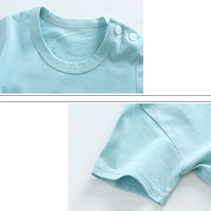 Kid Boy Summer 2-Piece Set – Soft Cotton Short Sleeve Tee & Stripe Shorts with Cartoon Zebra Print, Casual Sportswear for Ages 1-6