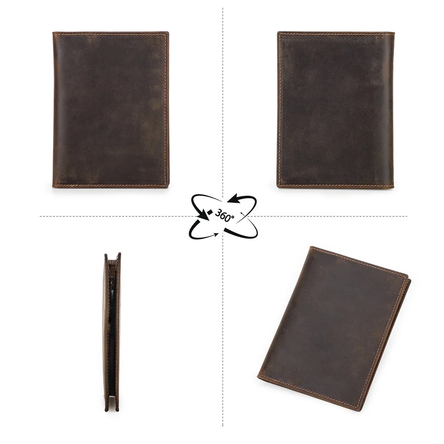 Genuine Cow Leather Passport Holder with AirTag Case – RFID Blocking Travel Wallet with Pen, Card Holder & Anti-Lost Pocket