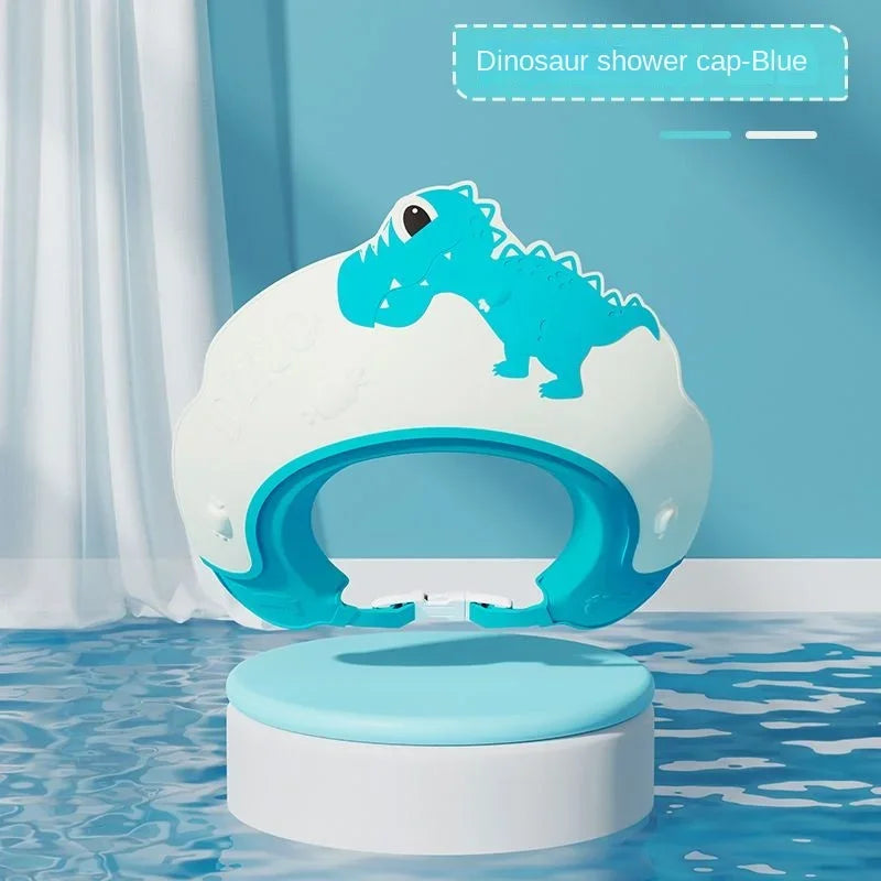 Baby Waterproof Shampoo Cap - Soft Rubber Adjustable Hair Wash Hat with Ear Protection & Dinosaur Design