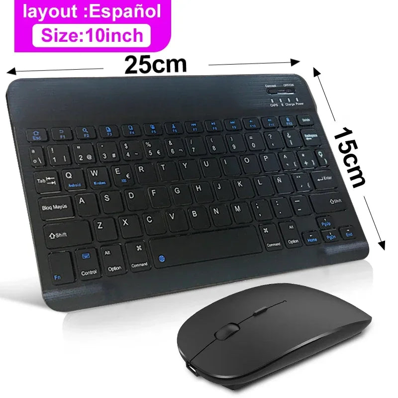 10" Bluetooth Wireless Rechargeable Keyboard – Russian, Spanish, French AZERT Layout for Android, iOS & Windows Tablets & Phones