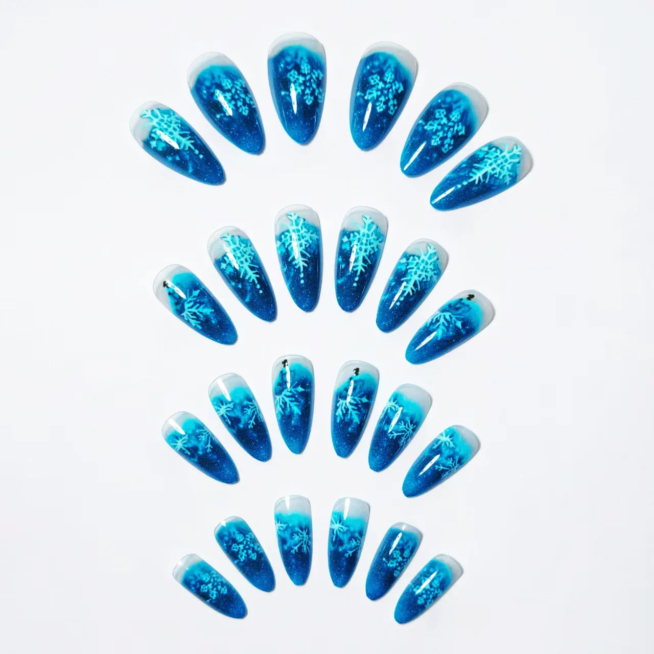 Medium Long Christmas Fake Nails – Square & Almond Tips with Tree, Snowflake & Snowman Designs