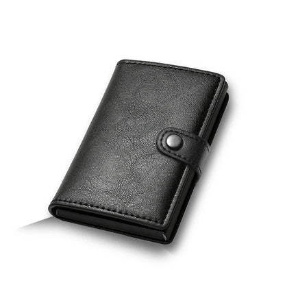 Carbon Fiber RFID Pop-Up Metal Wallet for Men – Slim Minimalist Credit Card Holder Black Purse