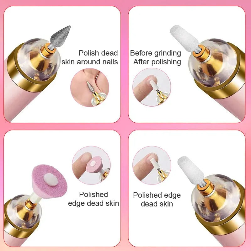 5-in-1 Electric Nail Polish Drill Machine: Portable Mini Manicure Art Pen with Light - Tools for Gel Removal & More