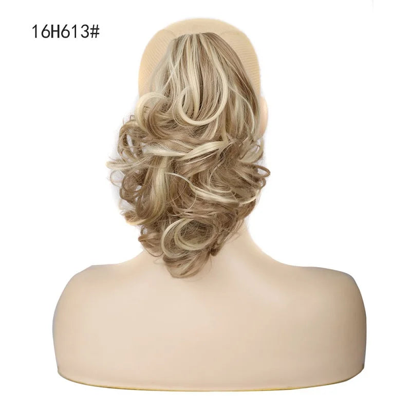12-Inch Synthetic Wavy Curly Ponytail Hair Extension with Claw Clip – Mixed Blonde Hairpiece for Women