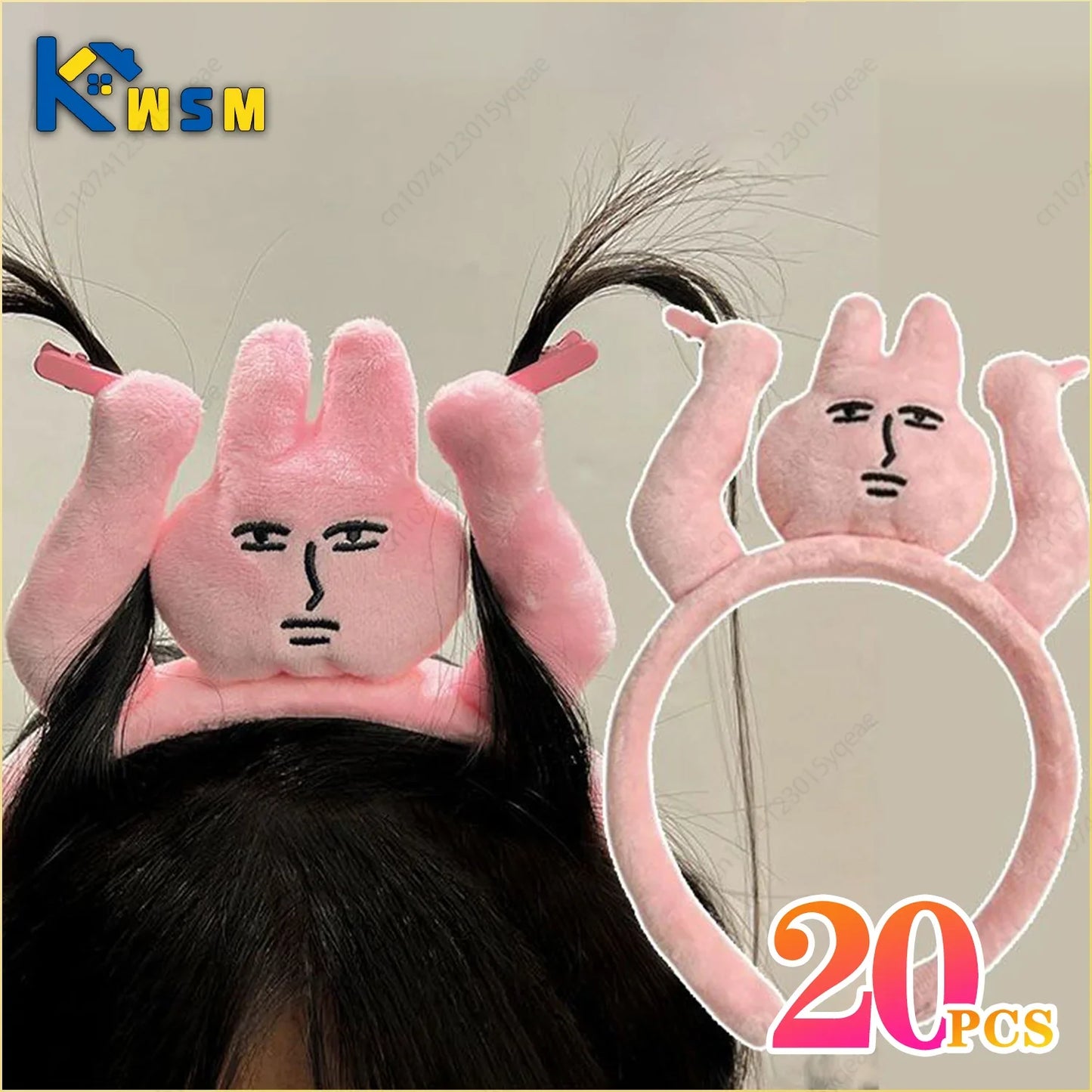1–20PCS Pink Bunny Plush Headbands – Cute Fun Hair Bands for Bangs, Photos & Costume Decoration