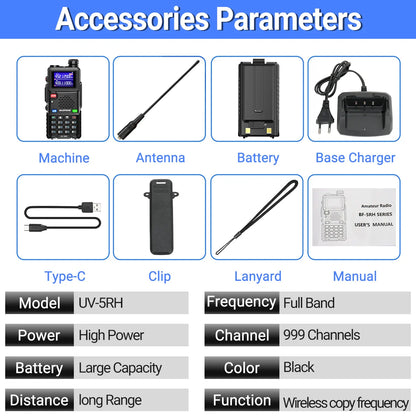 Baofeng UV-5RH 10W Air Band Walkie Talkie, Long Range Wireless Two-Way Ham Radio, Type-C UV-5R Transceiver