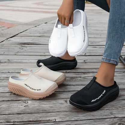 Women's Mesh Platform Mule Sneakers - Slip-On Backless Non-Slip Walking Shoes for Casual Outdoor Travel