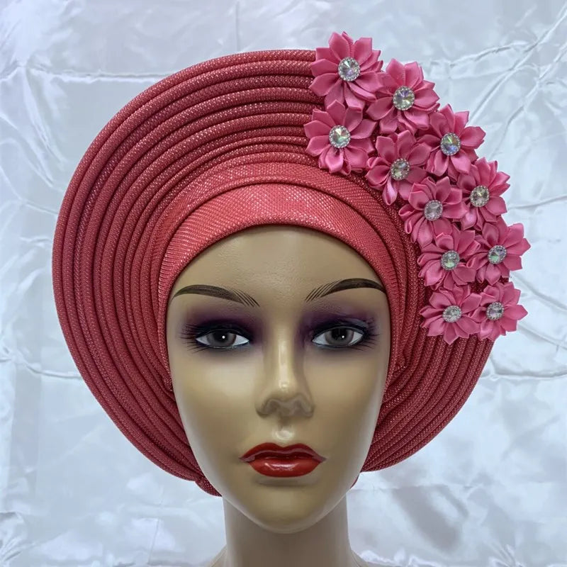High-Quality African Headtie Turban: Nigerian Aso Oke Fabric Muslim Headwear - Gele Head Wrap Sego Headtie