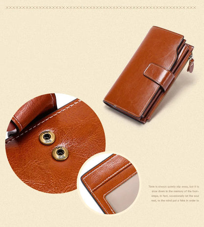 2024 New RFID Long Women’s Wallet — Genuine Leather Clutch with Zipper Coin Pocket, Card Holder & Printed Design