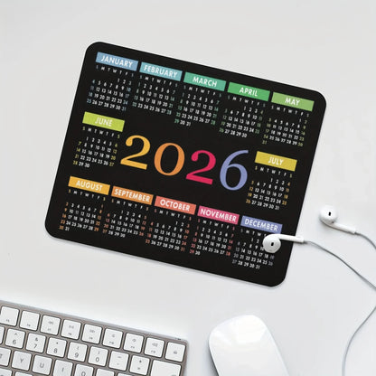 2026 Calendar Design Game Mouse Pad – Anti-Slip Rubber Mouse Mat for Home & Office, Black & White