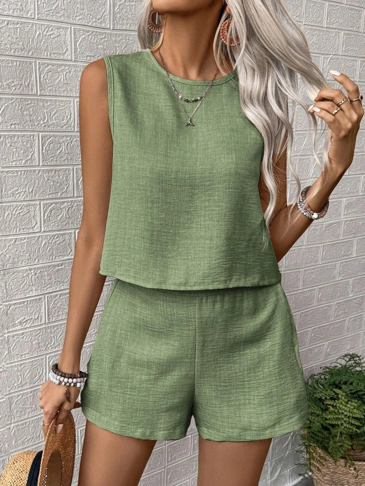 Women Summer 2-Piece Shorts Set – Sleeveless Loose Tank Top & Shorts Casual Outfit 2025 Fashion Femme Suit