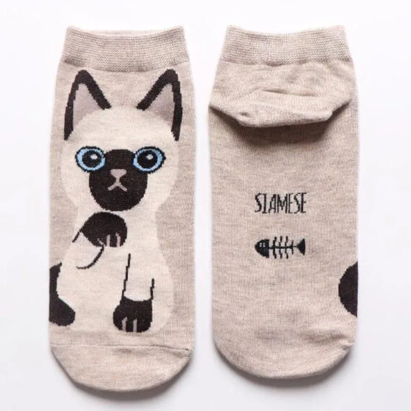 5 Pairs Women's Cute Cartoon Cat Ankle Socks - Breathable & Stylish for Everyday Wear