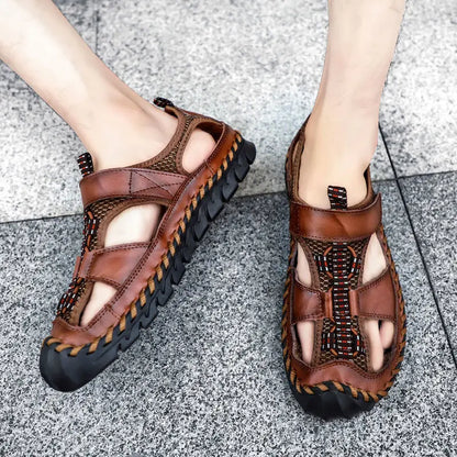 Cungel Men's Genuine Leather Sandals - Summer Roman Beach Shoes & Casual Outdoor Sandalias