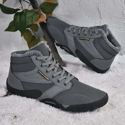 Men's Winter Snow Boots – Warm Fur Lined, Non-Slip Barefoot Outdoor Ankle Sneakers, Lightweight Hiking Shoes, Plus Size