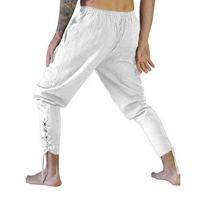 Men’s Pirate & Viking Costume Pants – Renaissance Medieval Drawstring Shorts for Halloween Cosplay
