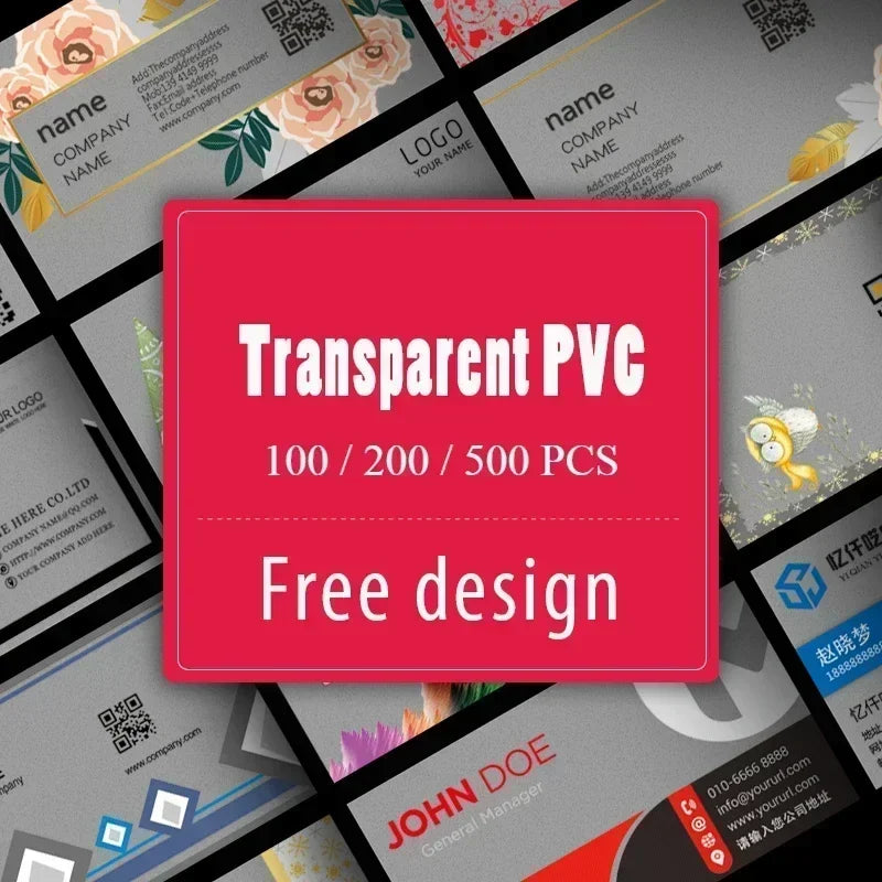 100/200/500 PCS Transparent PVC Business Cards – Custom Logo, Colorful Printing, Personalized Thank You Cards 0.38mm