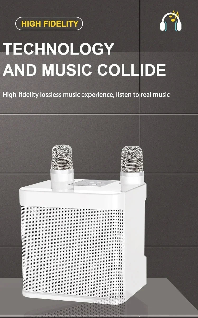 Portable Karaoke Machine with 2 Wireless Microphones — Boombox Player with AUX, TF Card, U Disk & Voice Changer for Parties