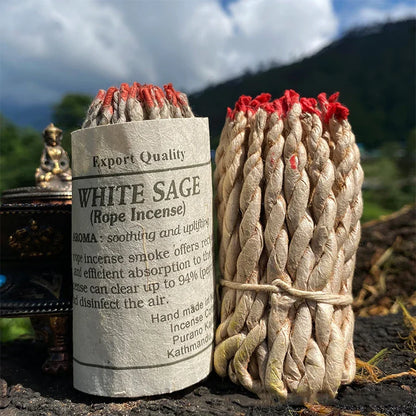 40Pcs Handmade Nepal Rope Aromatherapy - White Sage, Cedar & Sandalwood Burning Fragrance for Yoga & Meditation