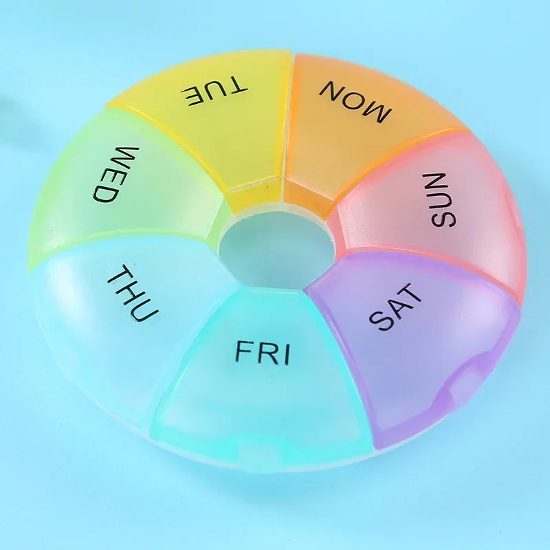 Portable Round Pill Case – 7-Day Weekly Tablet Organizer & Travel Storage Container