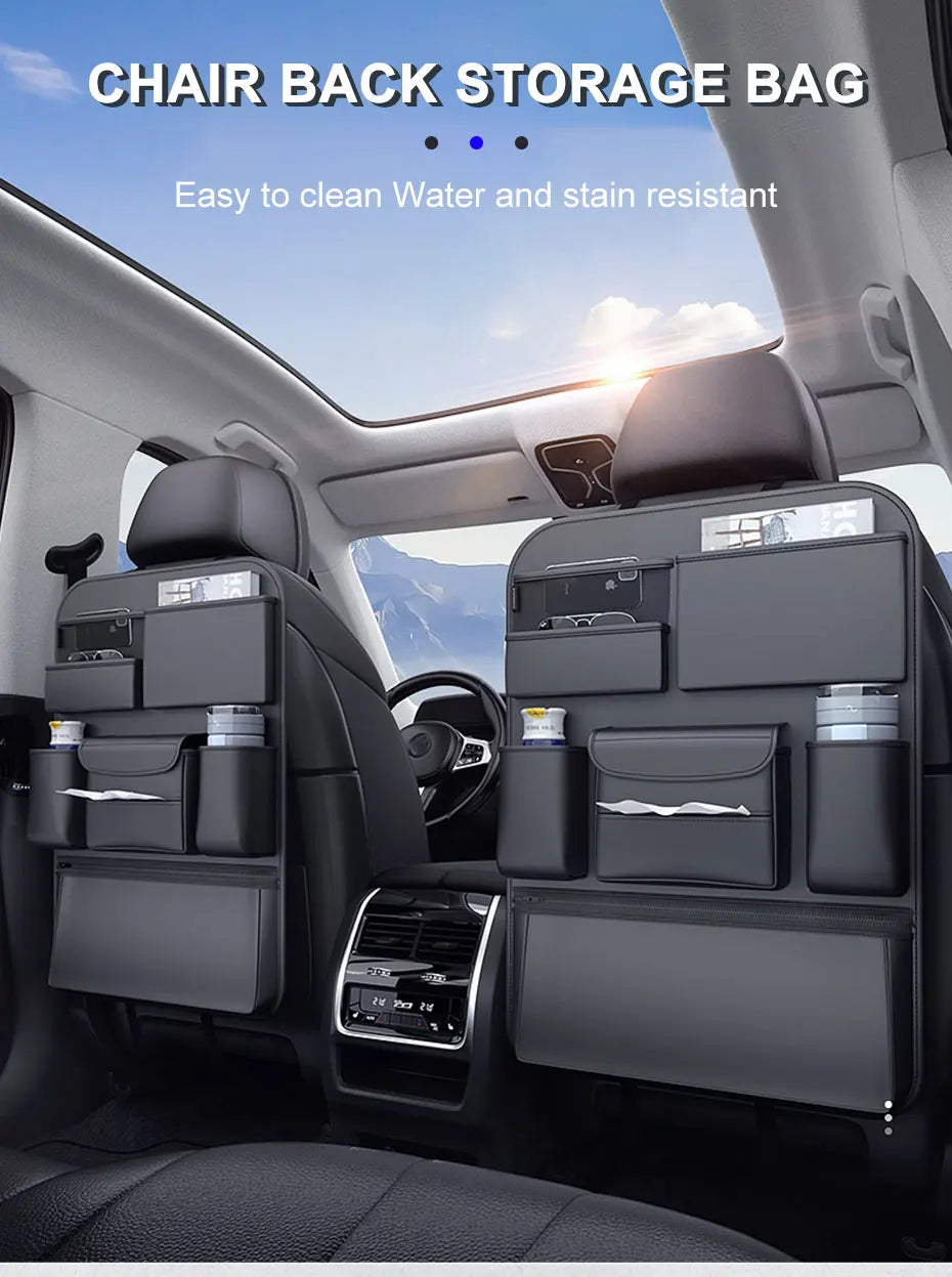 SEAMETAL Car Seat Back Storage Bag – PU Leather Auto Organizer with Tissue Box, Multifunctional Car Storage Accessory