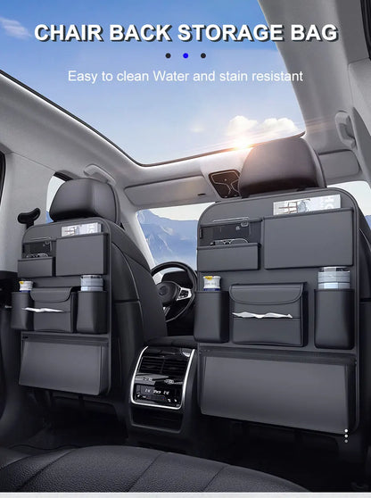 SEAMETAL Car Seat Back Storage Bag – PU Leather Auto Organizer with Tissue Box, Multifunctional Car Storage Accessory