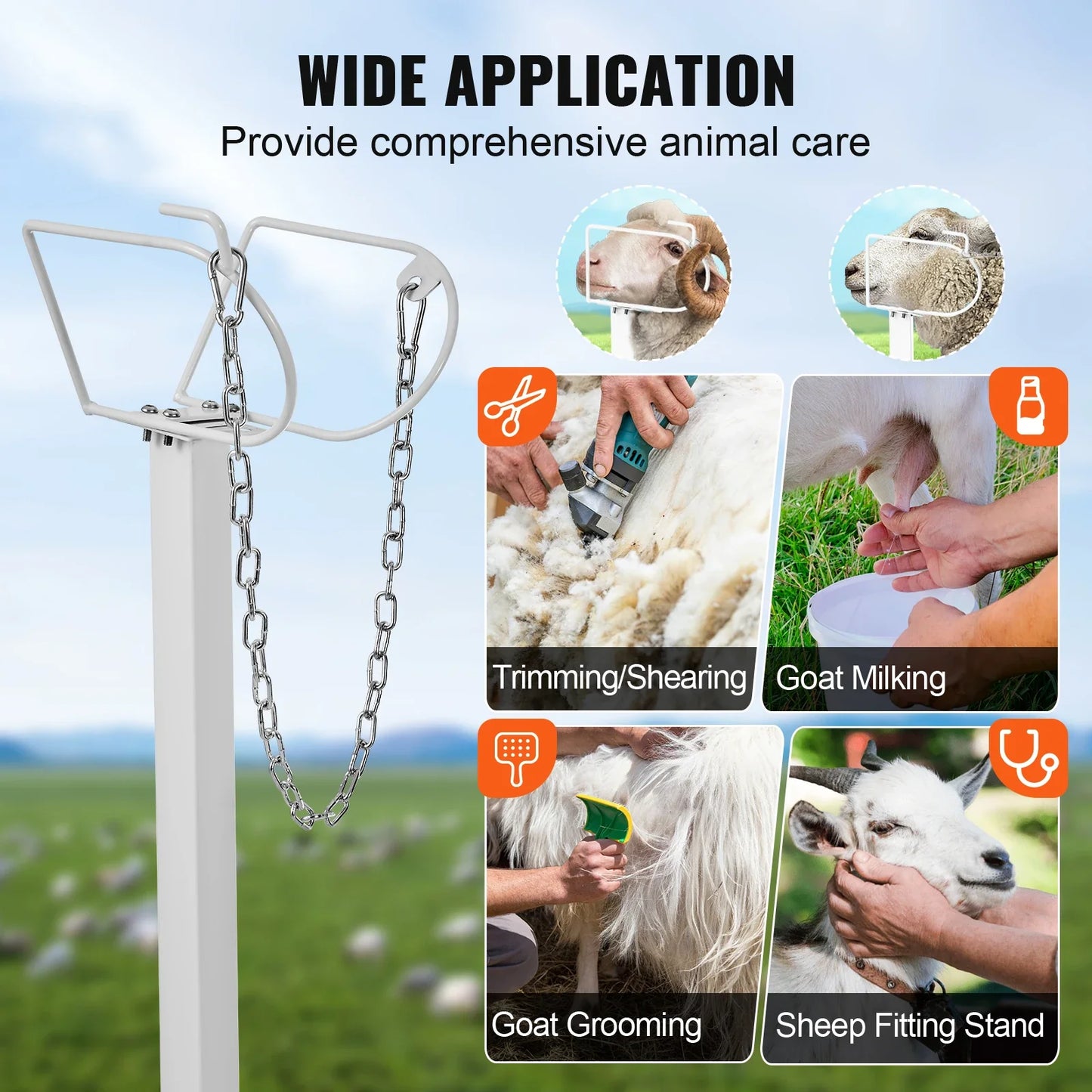 VEVOR Adjustable Goat & Sheep Milking Stand — 51x23 in Metal Livestock Shearing & Milking Platform, 21"-33" Height, White
