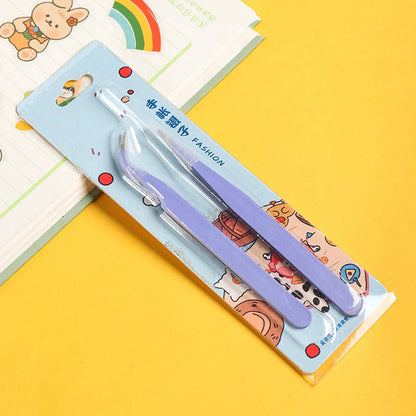 Colorful Stainless Steel Tweezers Set - Straight & Curved, Pink, Blue, Purple for DIY Eyelash, Nail Art and Rhinestone Picking
