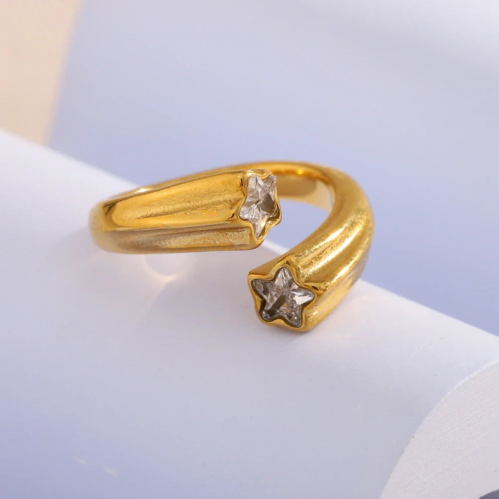 MamacitaSlay 316L Stainless Steel Star Zircon Open End Ring – Waterproof Women’s Party Jewelry Gift, High Quality Fashion Ring