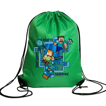 My World Kids Drawstring Bag — Waterproof Cartoon Backpack & Handbag with Kawaii Anime Figure Print for Boys & Girls